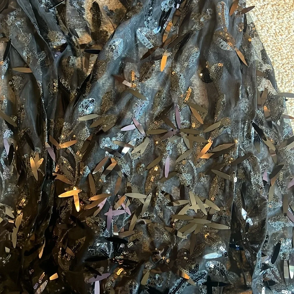 Cezanne black sequin feather Ruana Shawl cover up jacket one size